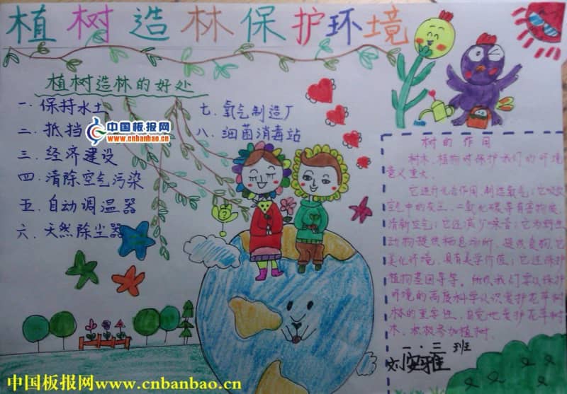 植树造林保护环境手抄报 12张植树节手抄报