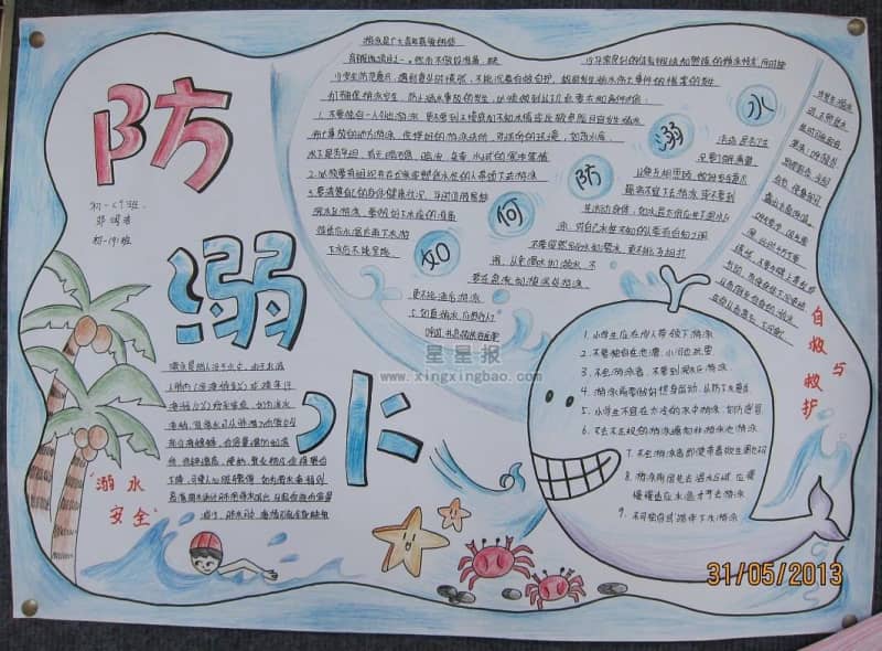 小学生防溺水手抄报版面设计图 9张防溺水手抄报