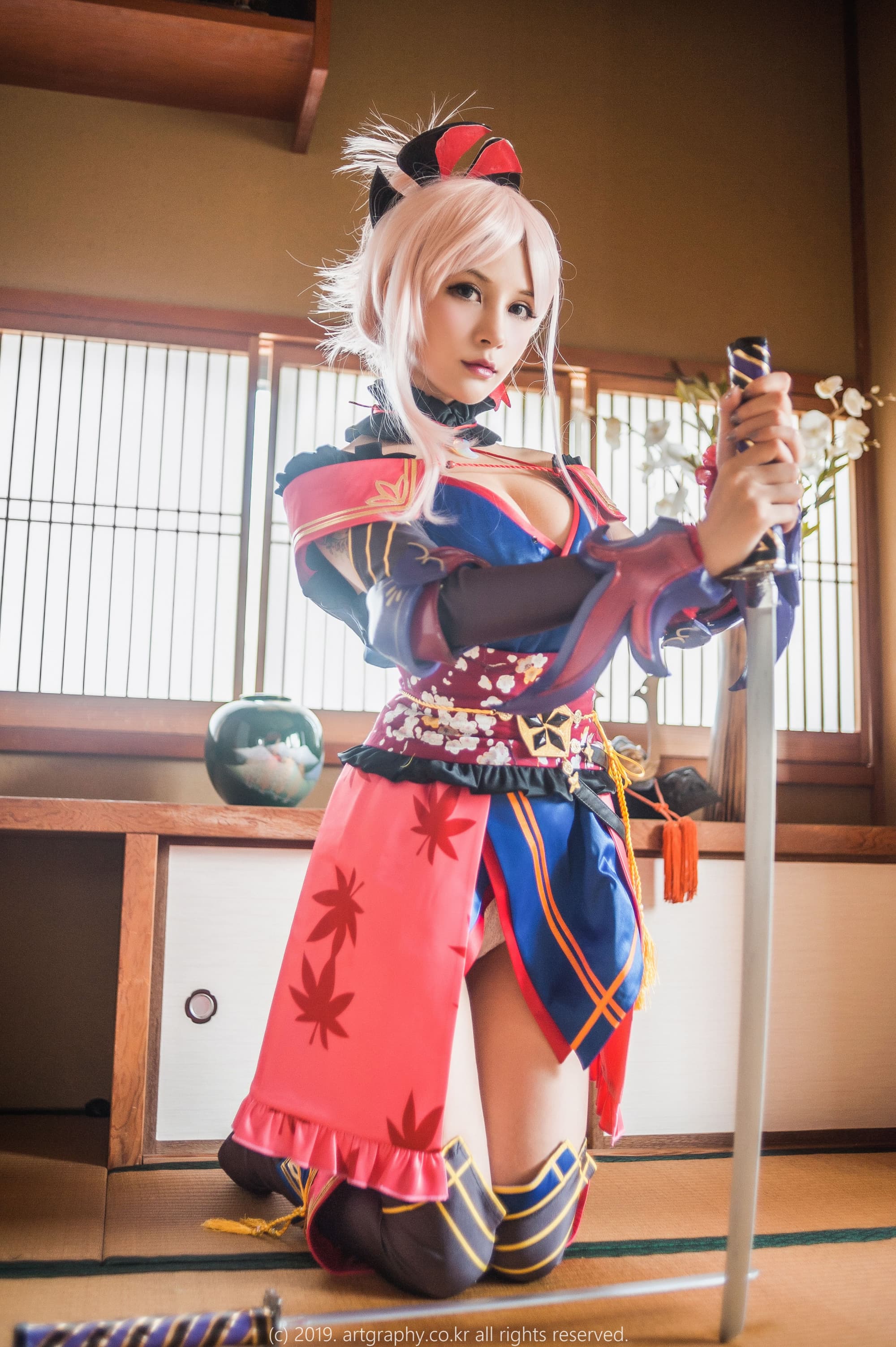 人气美少女夏美酱cosplay宮本武蔵内衣美臀高清写真