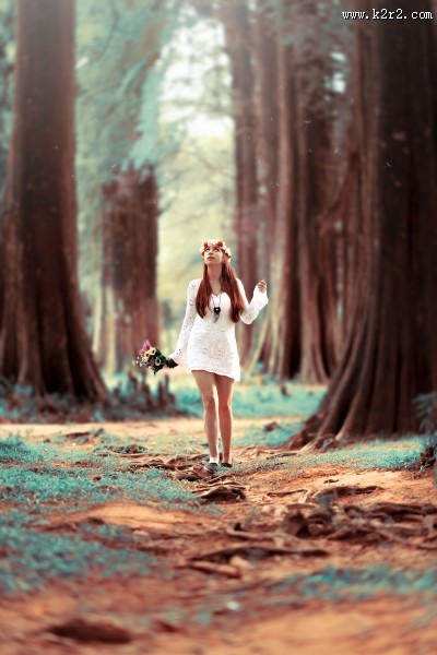 树林里的美女图片