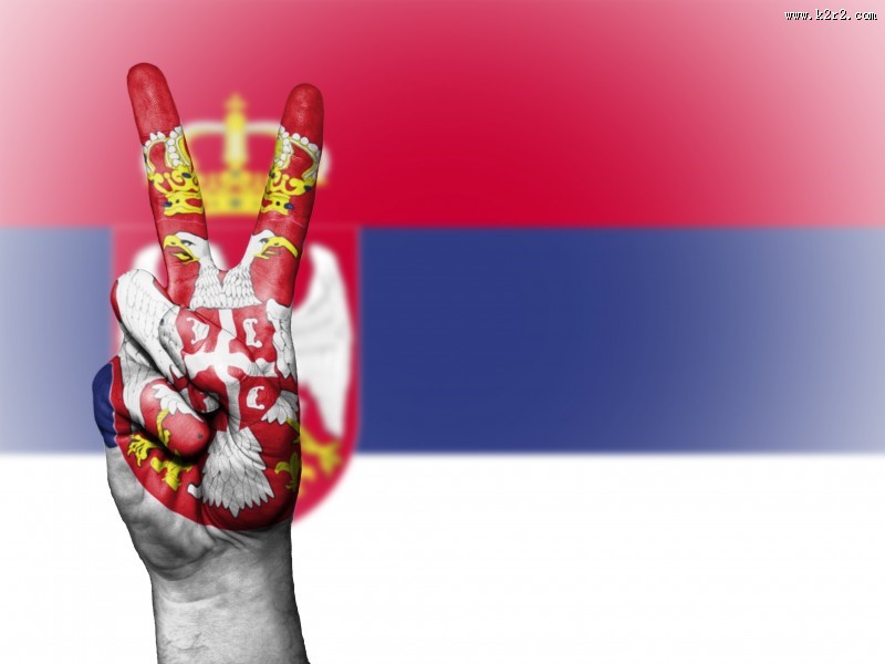 国旗背景的胜利手势图片