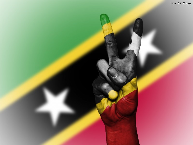 国旗背景的胜利手势图片