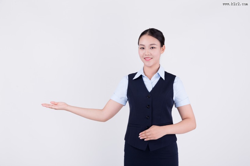 女性客服展示欢迎动作图片
