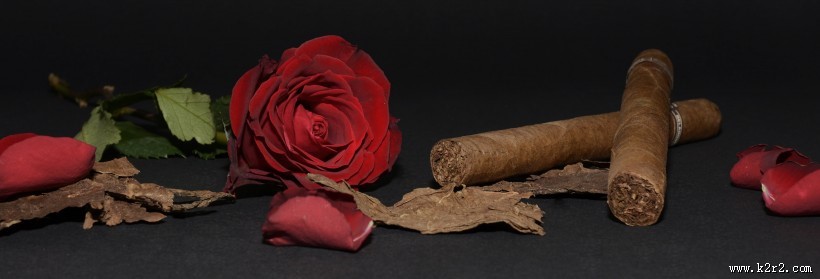 雪茄、玫瑰和啤酒放置一起图片