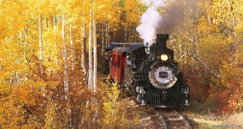 穿过秀丽风景的观光火车图片