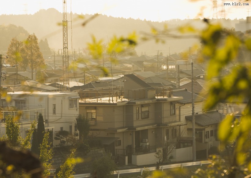 夕阳的城镇图片