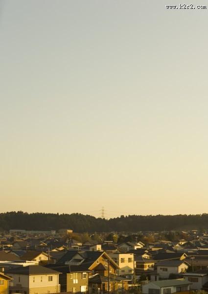 夕阳的城镇图片