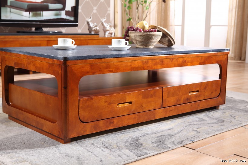 枣红色木质茶几图片