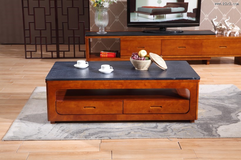 枣红色木质茶几图片