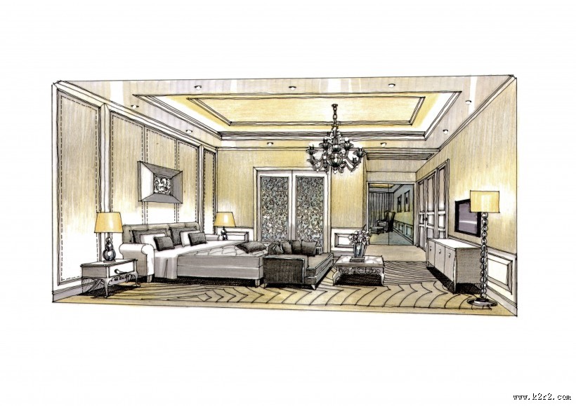 梁志天福州项目室内手绘图片