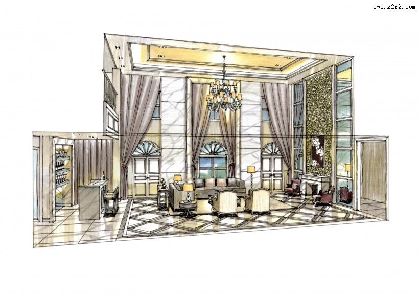 梁志天福州项目室内手绘图片