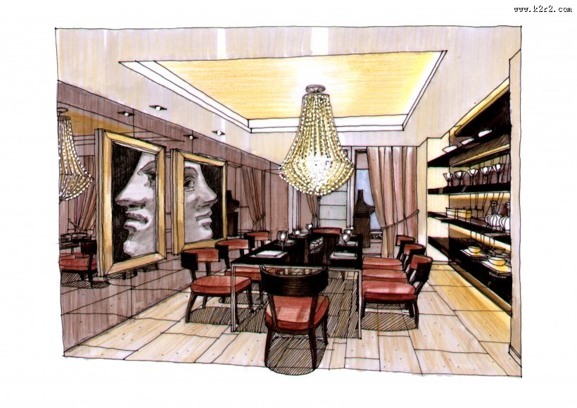 快速表现室内手绘作品图片