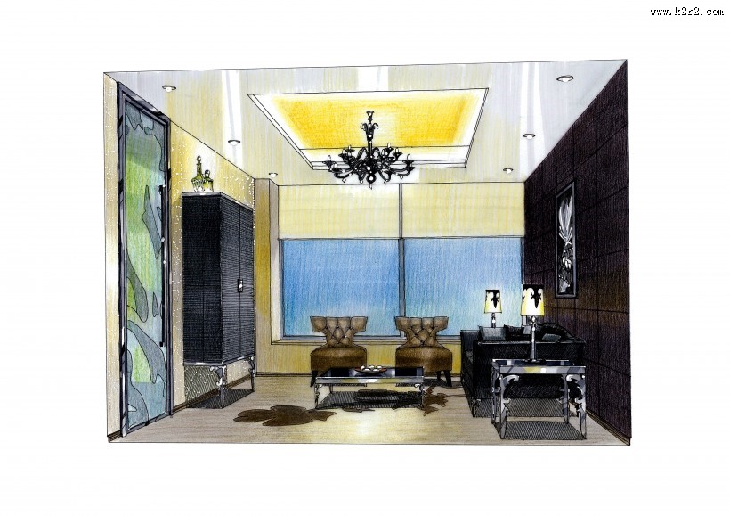 广州万科会所深化手绘透视图图片