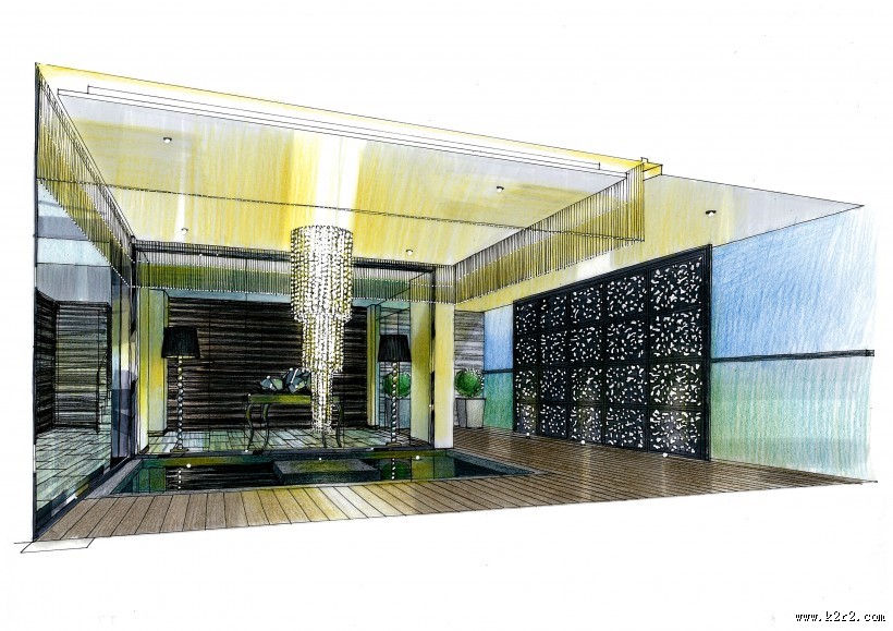 广州万科会所深化手绘透视图图片