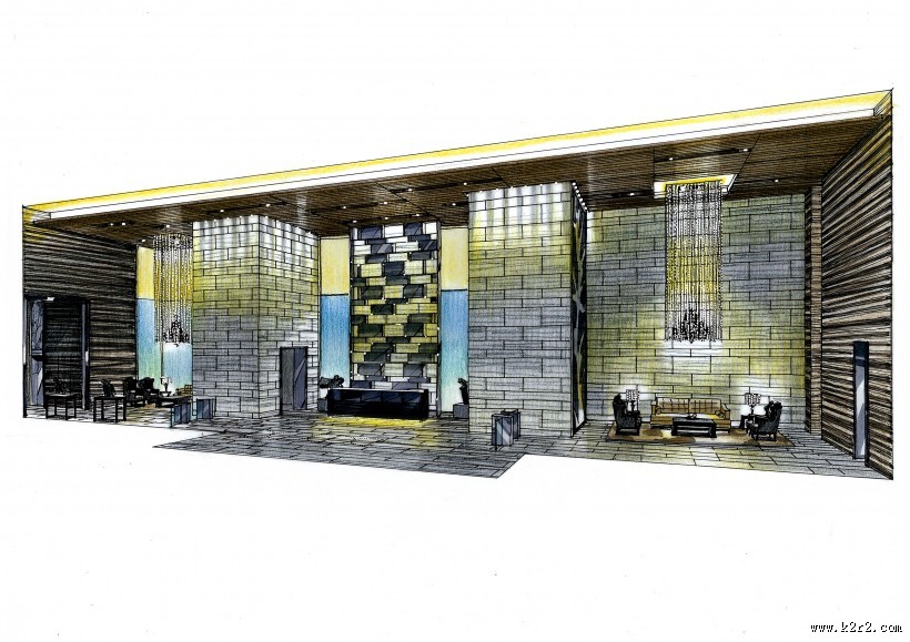广州万科会所深化手绘透视图图片