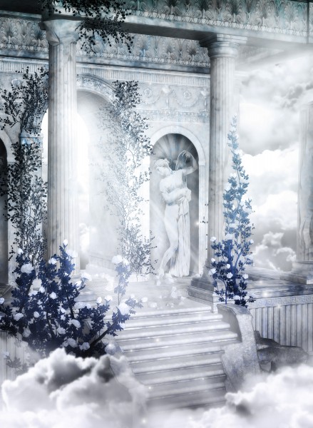 梦幻花朵建筑背景素材图片