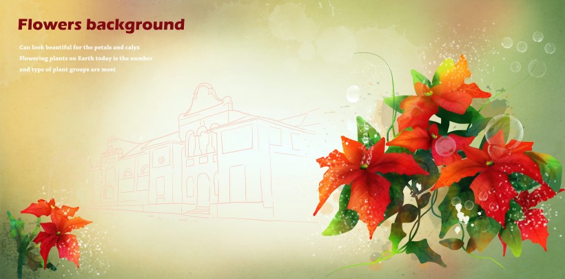 绿色系手绘花朵明信片图片