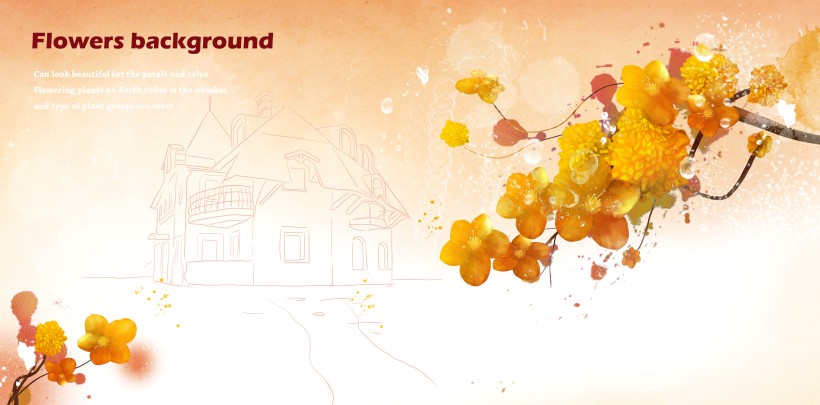 黄色系手绘花朵明信片图片