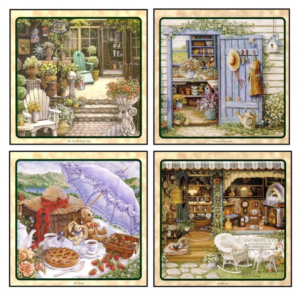 温馨家庭花园油画图片