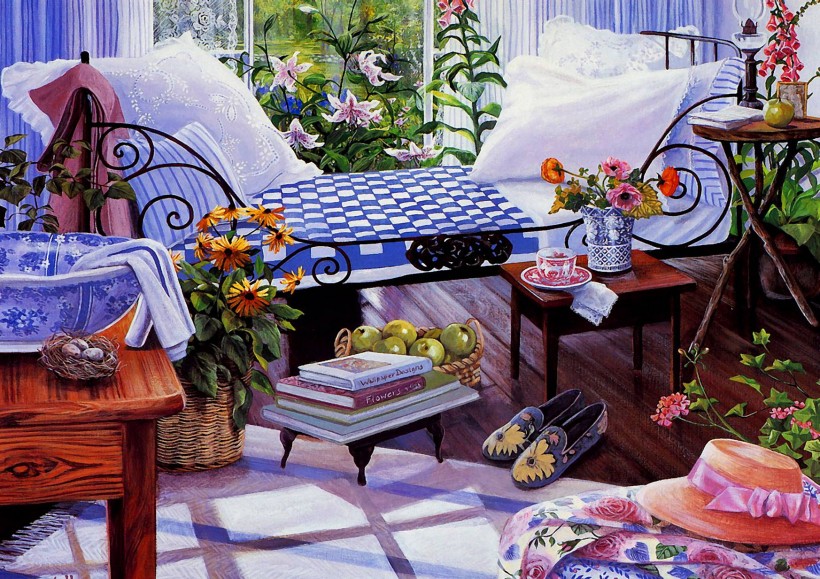 温馨家庭花园油画图片