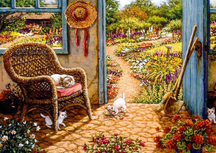 温馨家庭花园油画图片 第4张