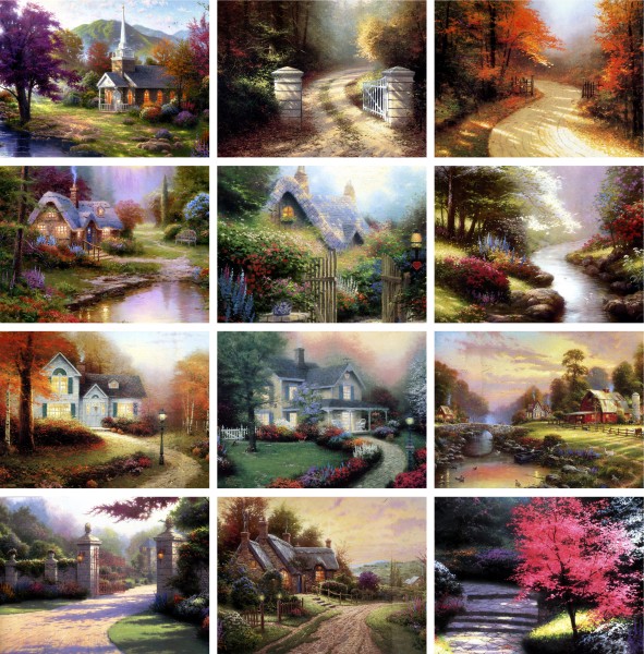 风景三联油画图片大全