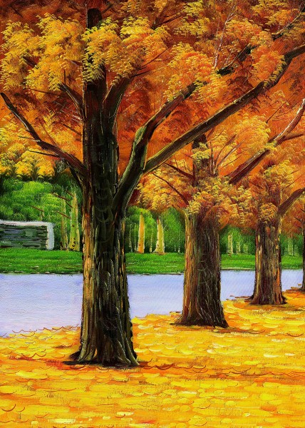 油画风景家居三联画高清图片