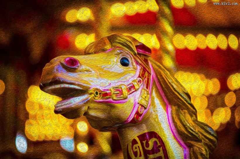 游乐场旋转木马复古油画图片