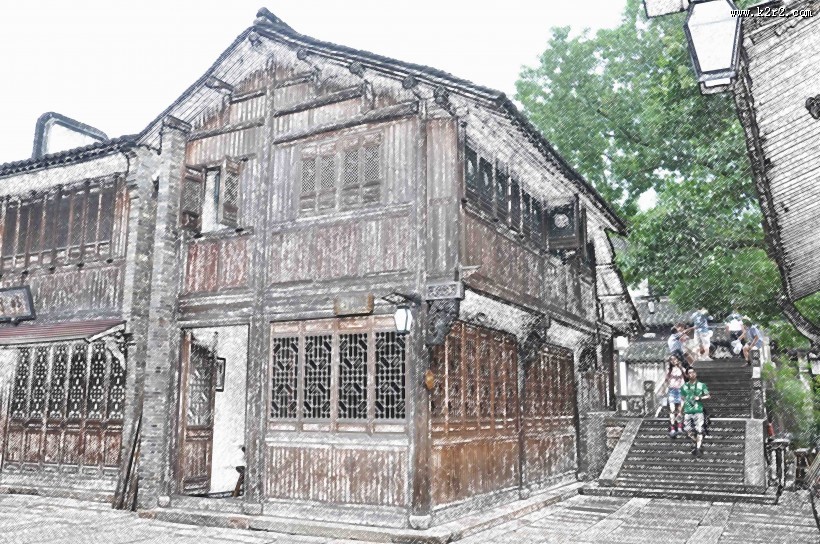 彩笔画乌镇图片大全