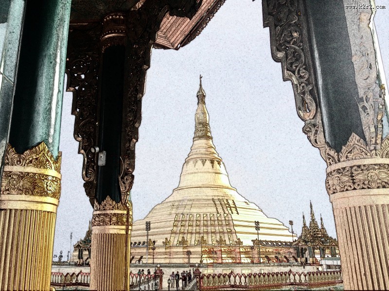 缅甸风情素描图片