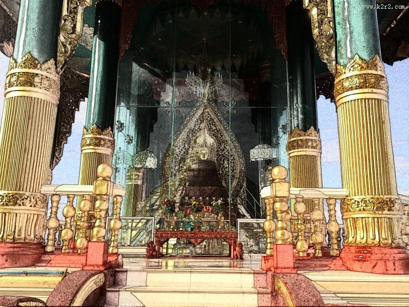 缅甸风情素描图片