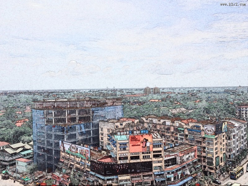 缅甸风情素描图片