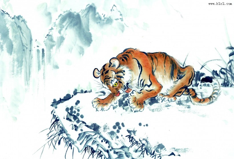 老虎水墨画图片