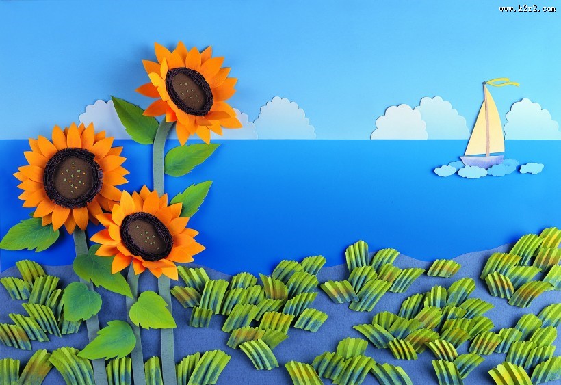 河流花朵纸雕图片