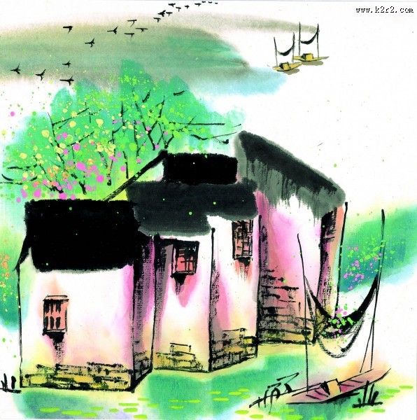 江南水乡夏天水墨图片