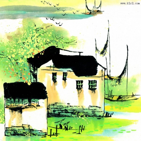 江南水乡夏天水墨图片