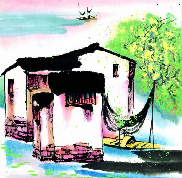 江南水乡夏天水墨图片