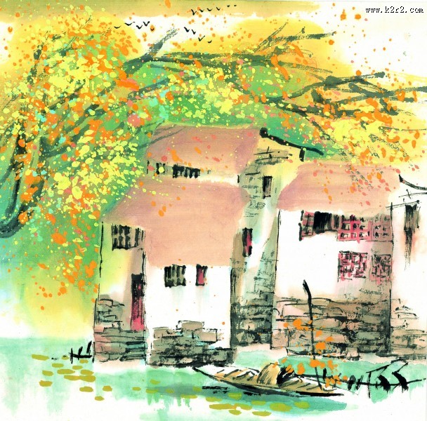 江南水乡夏天水墨图片