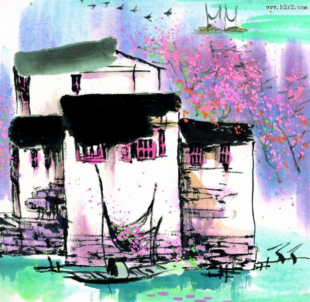 江南水乡秋天水墨图片