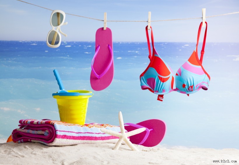 沙滩衣帽服饰风景图片
