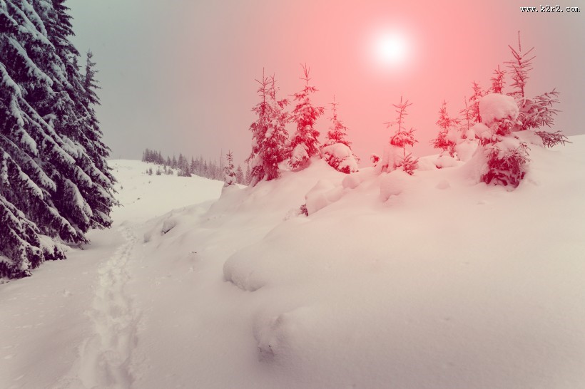 雪山上的夕阳景观图片