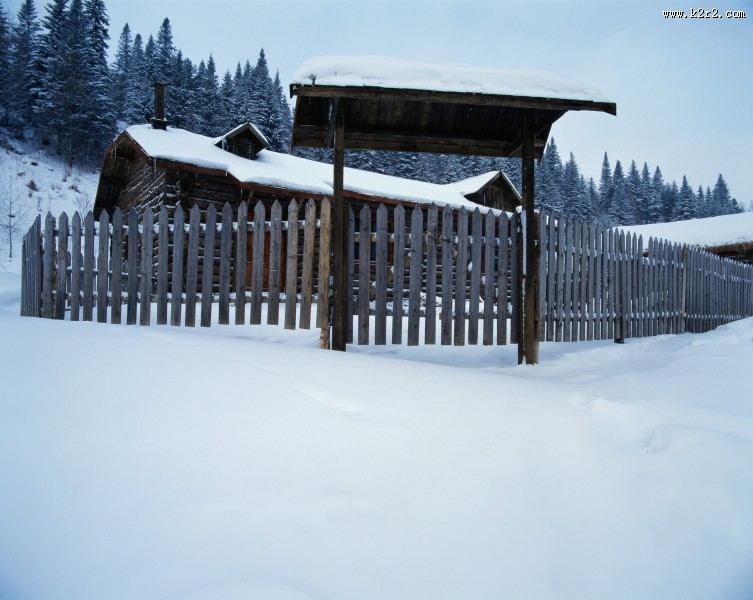 雪与村庄图片