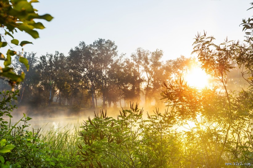 早晨湖泊景色图片