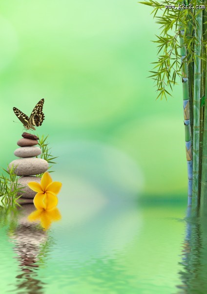 鹅卵石竹子景色图片