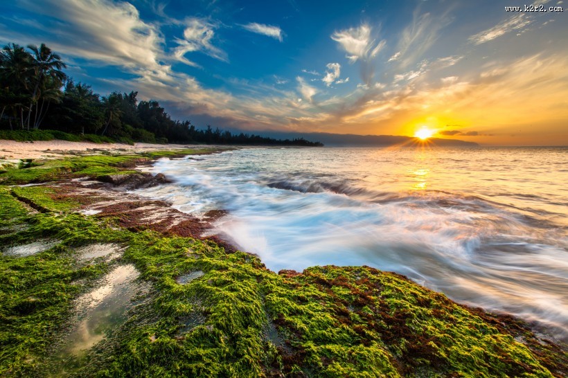 海滩夕阳景色图片