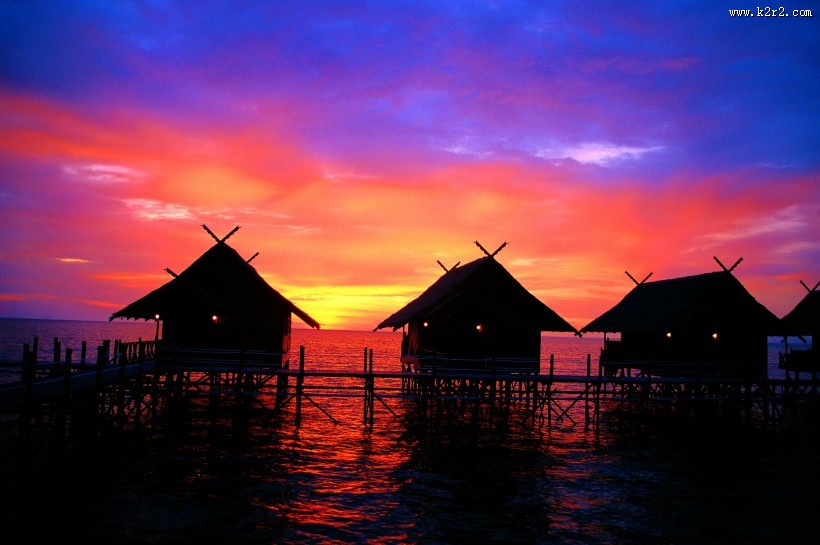 唯美海边落日夕阳图片