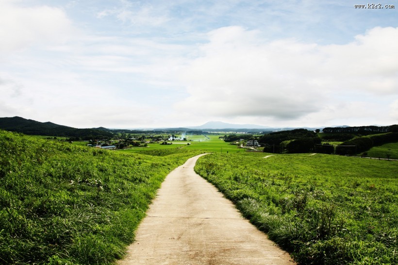 蓝天草地小路图片