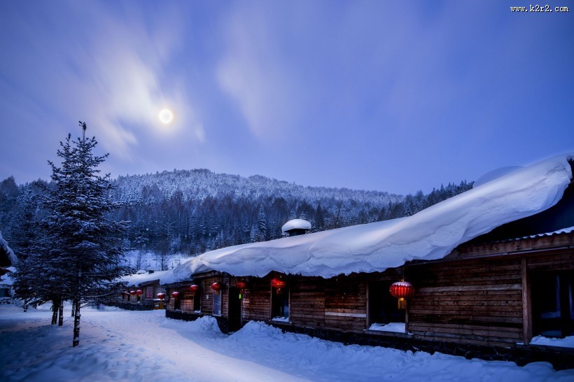 童话般的雪乡晨曦自然风景图片