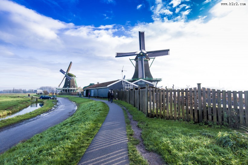 荷兰桑斯安斯的风车风景图片大全