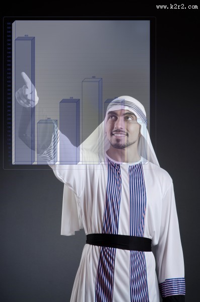 阿拉伯男人和骆驼与城市景观图片